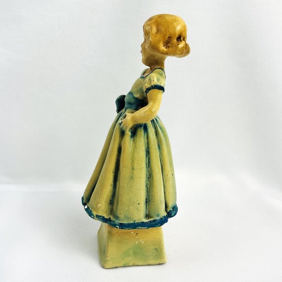 Carnival Chalkware Antique Girl Figurine Green Blue Dress Art Deco 1920s 6” - Picture 4 of 8